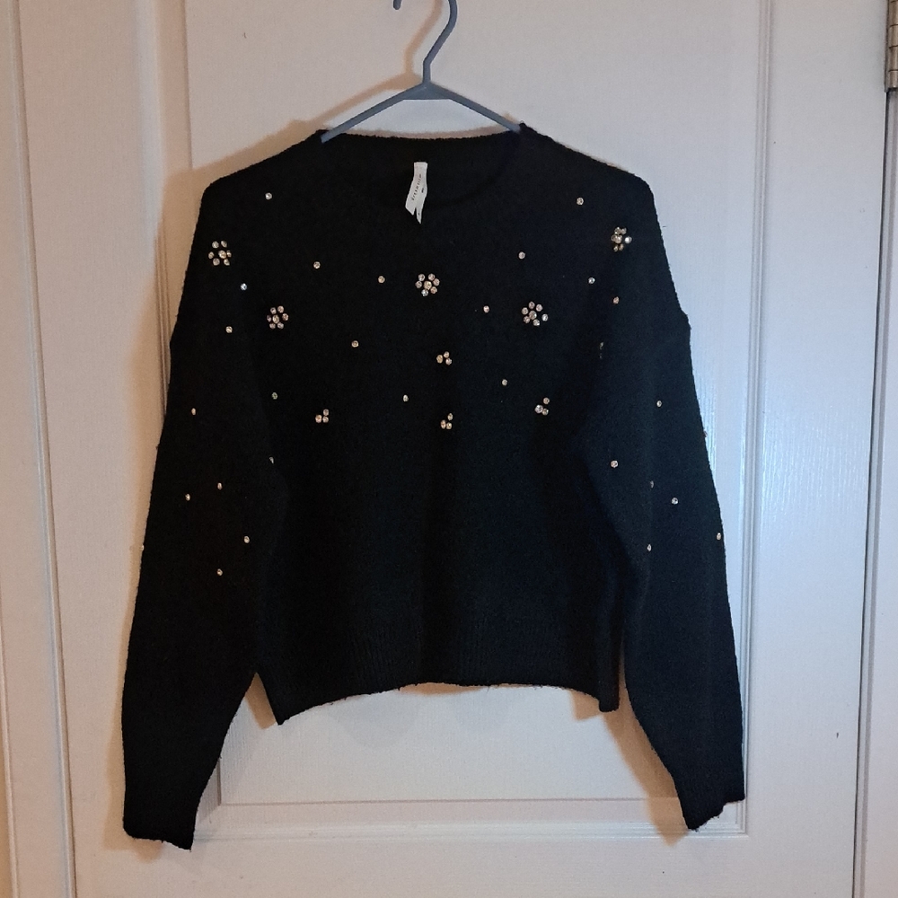 Dreamers Black Sweater with Rhinestone Details